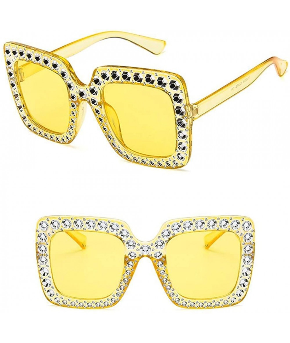 Square Women Fashion Square Frame Rhinestone Decor Sunglasses Ladies Sunglasses - Yellow - C7199S9REIU $42.93