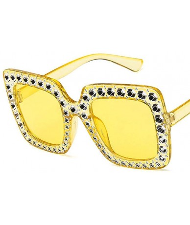 Square Women Fashion Square Frame Rhinestone Decor Sunglasses Ladies Sunglasses - Yellow - C7199S9REIU $42.93