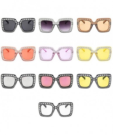 Square Women Fashion Square Frame Rhinestone Decor Sunglasses Ladies Sunglasses - Yellow - C7199S9REIU $42.93