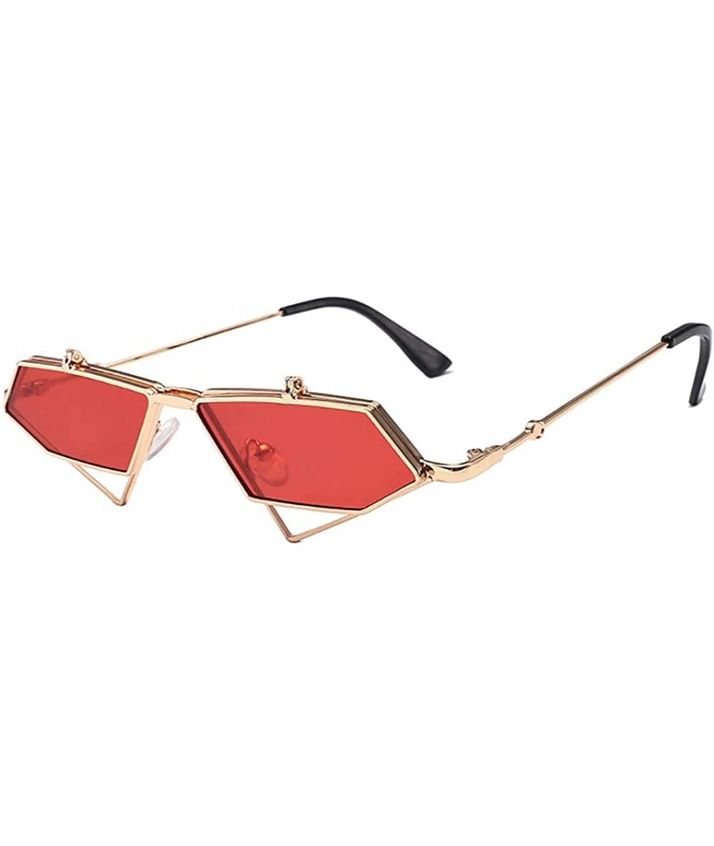 Rimless Retro Flip Up Sunglasses-Polarized Geometric Sunglasses-Metal Frame Mirror Lens - C - CC190OMDN3S $57.87