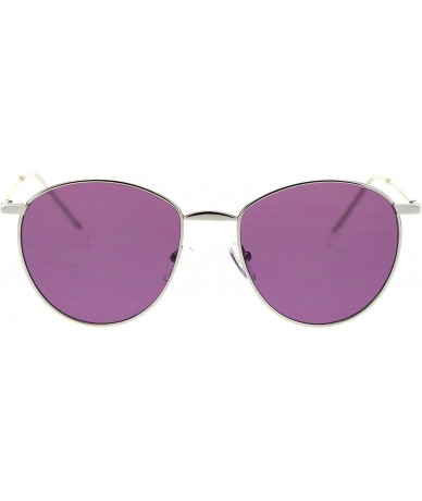 Round Round Oval Sunglasses Vintage Unisex Fashion Thin Metal Frame Flat Lens - Silver (Purple) - CU18YWS4W0O $25.19