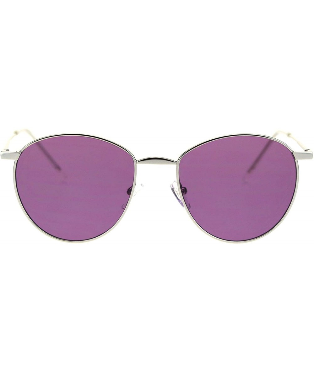 Round Round Oval Sunglasses Vintage Unisex Fashion Thin Metal Frame Flat Lens - Silver (Purple) - CU18YWS4W0O $25.19