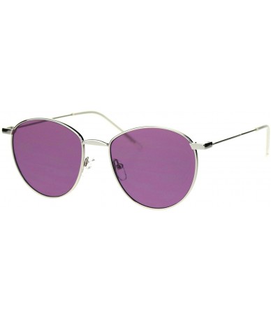 Round Round Oval Sunglasses Vintage Unisex Fashion Thin Metal Frame Flat Lens - Silver (Purple) - CU18YWS4W0O $25.19