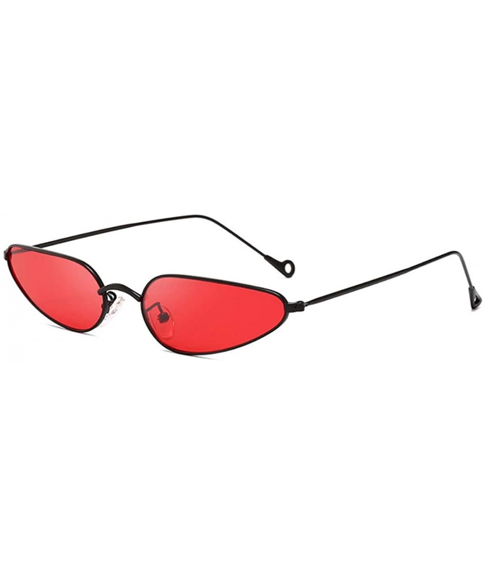 Rectangular Vintage Small Cat Eye Sunglasses Metal Frame Candy Colors Eyeglass - Black Red - CH18N8T694H $20.71