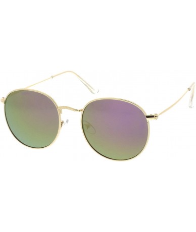 Round Retro Metal Frame Thin Temples Colored Mirror Lens Round Sunglasses 50mm - Gold / Purple Mirror - CC17YQ6ZC00 $20.75