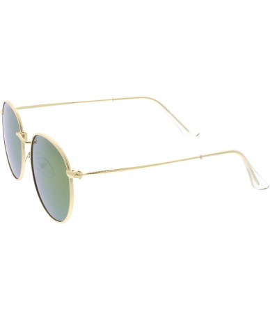 Round Retro Metal Frame Thin Temples Colored Mirror Lens Round Sunglasses 50mm - Gold / Purple Mirror - CC17YQ6ZC00 $20.75