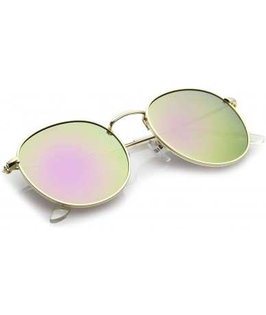 Round Retro Metal Frame Thin Temples Colored Mirror Lens Round Sunglasses 50mm - Gold / Purple Mirror - CC17YQ6ZC00 $20.75