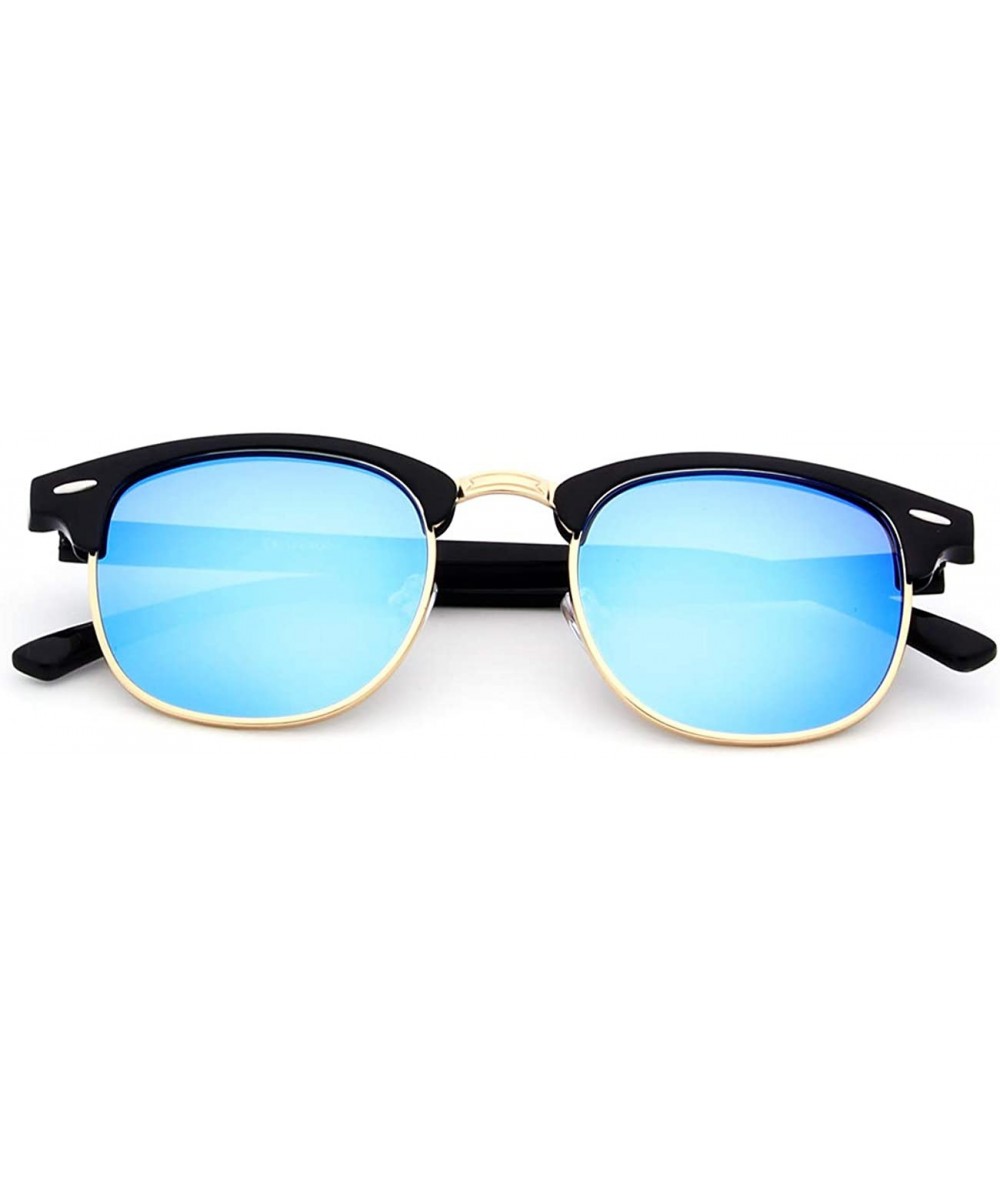 Sport Semi Rimless Polarized Sunglasses Retro Half Metal Horn Rimmed Sun Glasses - Blue - CY18S8TUL5E $16.80