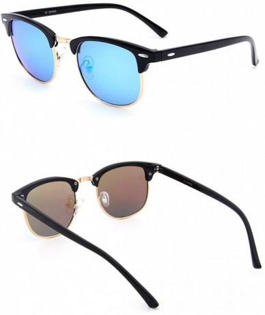 Sport Semi Rimless Polarized Sunglasses Retro Half Metal Horn Rimmed Sun Glasses - Blue - CY18S8TUL5E $16.80