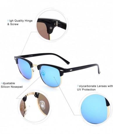 Sport Semi Rimless Polarized Sunglasses Retro Half Metal Horn Rimmed Sun Glasses - Blue - CY18S8TUL5E $16.80