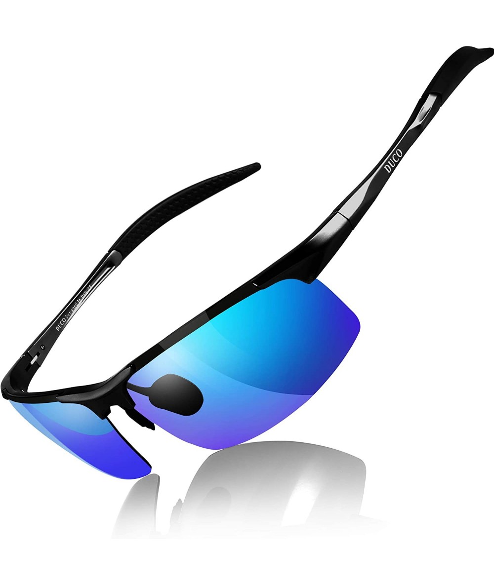 Shield Mens Sports Polarized Sunglasses UV Protection Sunglasses for Men 8177s - Black Frame Revo Blue Lens - CT19CSTZN2G $41.62