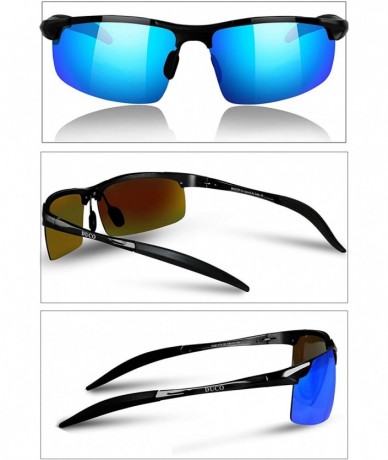 Shield Mens Sports Polarized Sunglasses UV Protection Sunglasses for Men 8177s - Black Frame Revo Blue Lens - CT19CSTZN2G $41.62