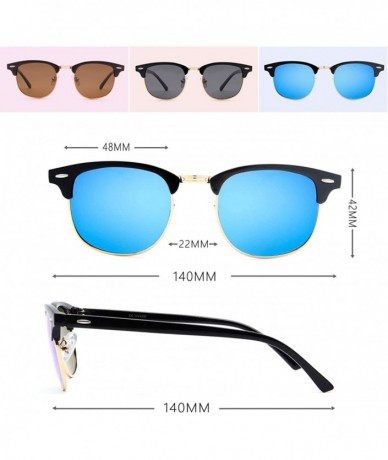 Sport Semi Rimless Polarized Sunglasses Retro Half Metal Horn Rimmed Sun Glasses - Blue - CY18S8TUL5E $16.80