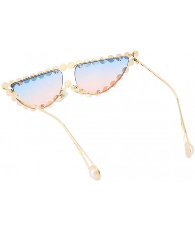 Square Vintage Cat Eye Diamond Crystal Sunglasses for Women Oversized Plastic Frame - Gold Frame/Blue&pink Lens - CT18UHII7LZ...