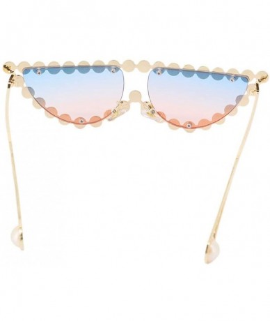 Square Vintage Cat Eye Diamond Crystal Sunglasses for Women Oversized Plastic Frame - Gold Frame/Blue&pink Lens - CT18UHII7LZ...