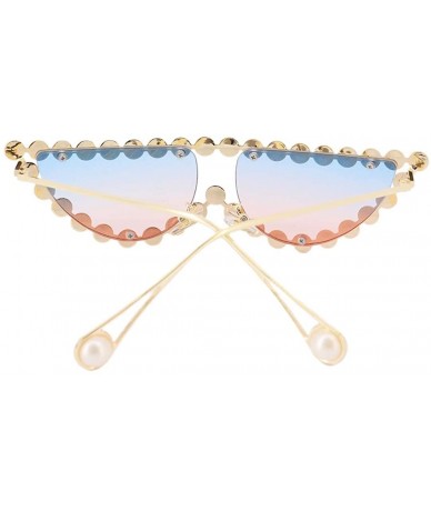 Square Vintage Cat Eye Diamond Crystal Sunglasses for Women Oversized Plastic Frame - Gold Frame/Blue&pink Lens - CT18UHII7LZ...