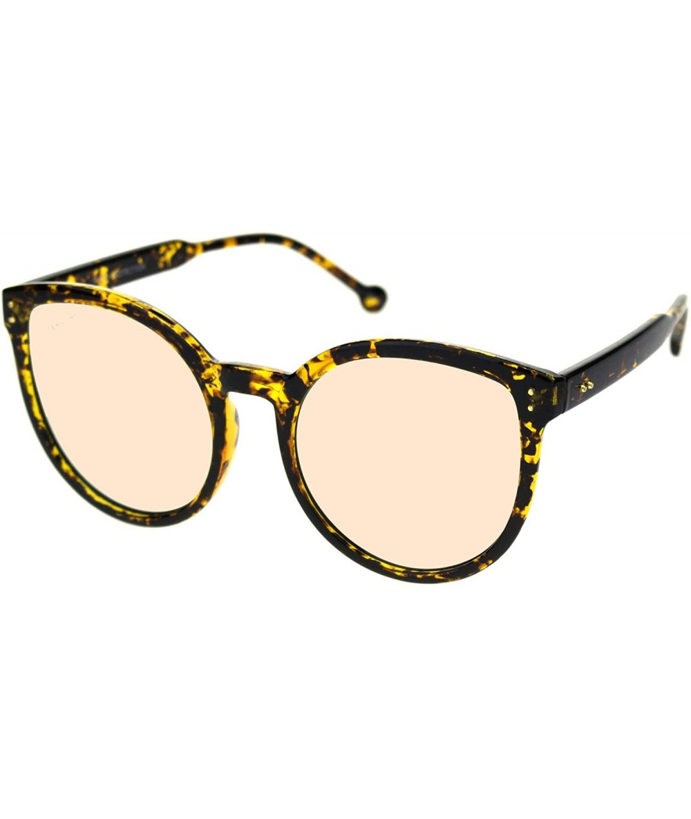 Butterfly Round Horn Rim Butterfly Sunglasses Womens Oversized Mirror Lens UV 400 - Tortoise (Pink Mirror) - C018A9KM4RZ $21.32