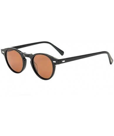 Oval Men Retro Round Vntage UV400 Sunglasses Women Oval Glasses Eyewear - Black Brown - CR183QZWDQU $17.97