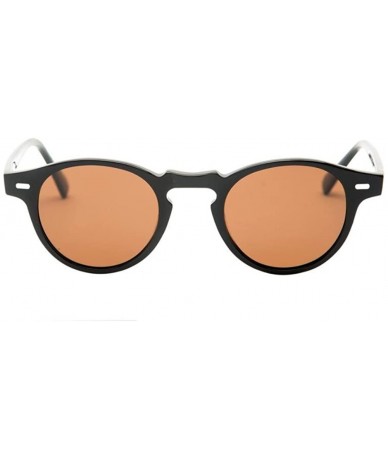 Oval Men Retro Round Vntage UV400 Sunglasses Women Oval Glasses Eyewear - Black Brown - CR183QZWDQU $17.97