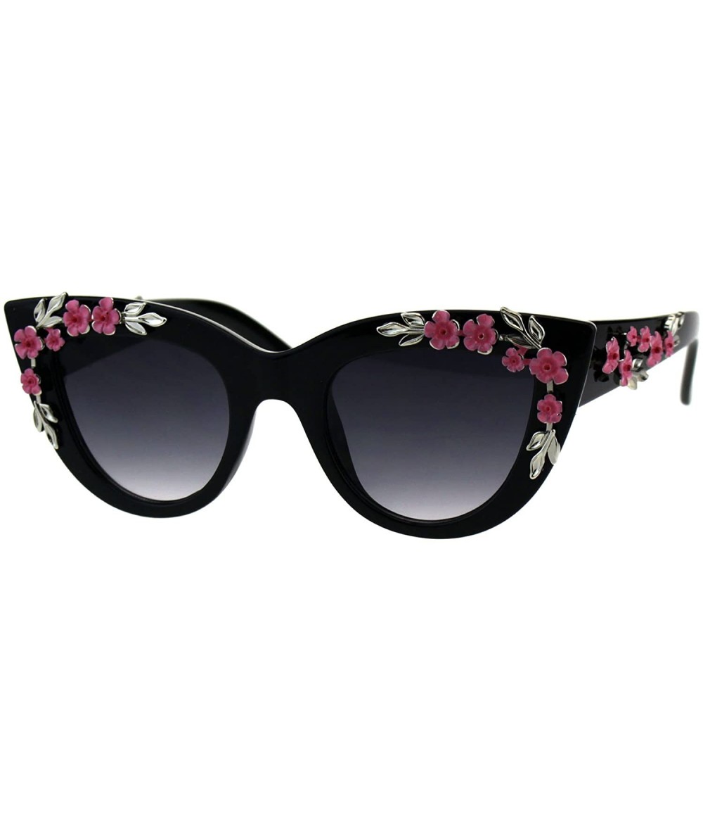 Butterfly Flower Embellished Cateye Butterfly Frame Womens Sunglasses UV 400 - Black - C018GMQE3OC $23.40