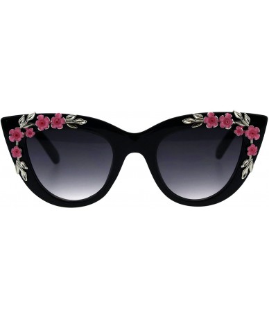 Butterfly Flower Embellished Cateye Butterfly Frame Womens Sunglasses UV 400 - Black - C018GMQE3OC $23.40