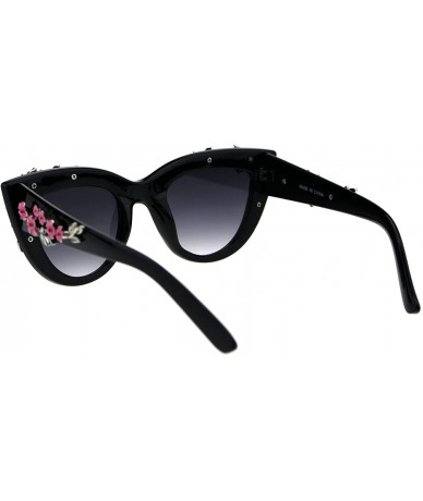 Butterfly Flower Embellished Cateye Butterfly Frame Womens Sunglasses UV 400 - Black - C018GMQE3OC $23.40