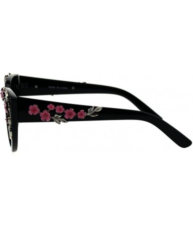 Butterfly Flower Embellished Cateye Butterfly Frame Womens Sunglasses UV 400 - Black - C018GMQE3OC $23.40