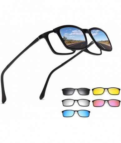 Oval Polarized Sunglasses Men Women 5 In 1 Magnetic Clip On Glasses - Leopard Frame-13 - CL18T94RAXC $66.07