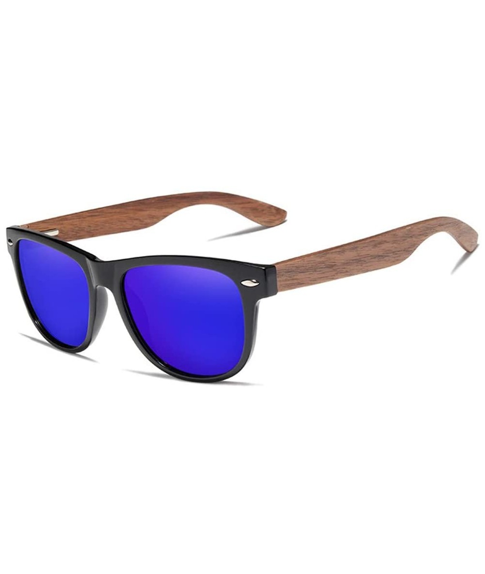 Goggle Black Walnut Sunglasses Wood Polarized Sunglasses Men UV Protection Eyewear with Wood Box - Drakblue Walnut Wood - CI1...