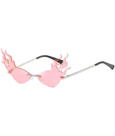 Rimless fashion triangle cat glasses flame women's small frame concave shape brand designer sunglasses - Pink - CC18ZRH9Y6T $...