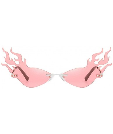 Rimless fashion triangle cat glasses flame women's small frame concave shape brand designer sunglasses - Pink - CC18ZRH9Y6T $...