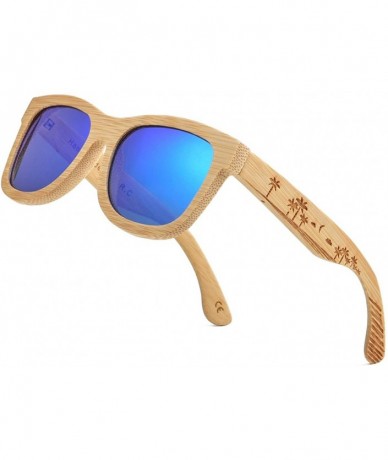 Aviator Bamboo Wood Polarized Sunglasses For Men & Women - Temple Carved Collection - Ta07-bamboo Frame Blue Lens - C0188R9WX...