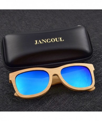 Aviator Bamboo Wood Polarized Sunglasses For Men & Women - Temple Carved Collection - Ta07-bamboo Frame Blue Lens - C0188R9WX...