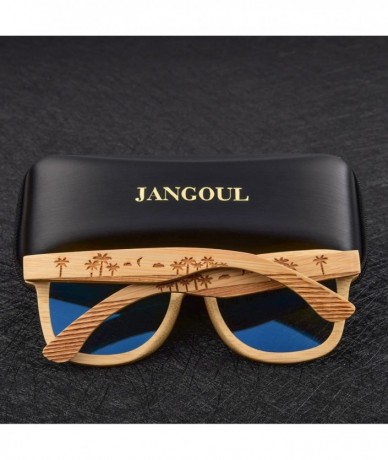 Aviator Bamboo Wood Polarized Sunglasses For Men & Women - Temple Carved Collection - Ta07-bamboo Frame Blue Lens - C0188R9WX...