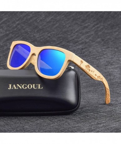 Aviator Bamboo Wood Polarized Sunglasses For Men & Women - Temple Carved Collection - Ta07-bamboo Frame Blue Lens - C0188R9WX...