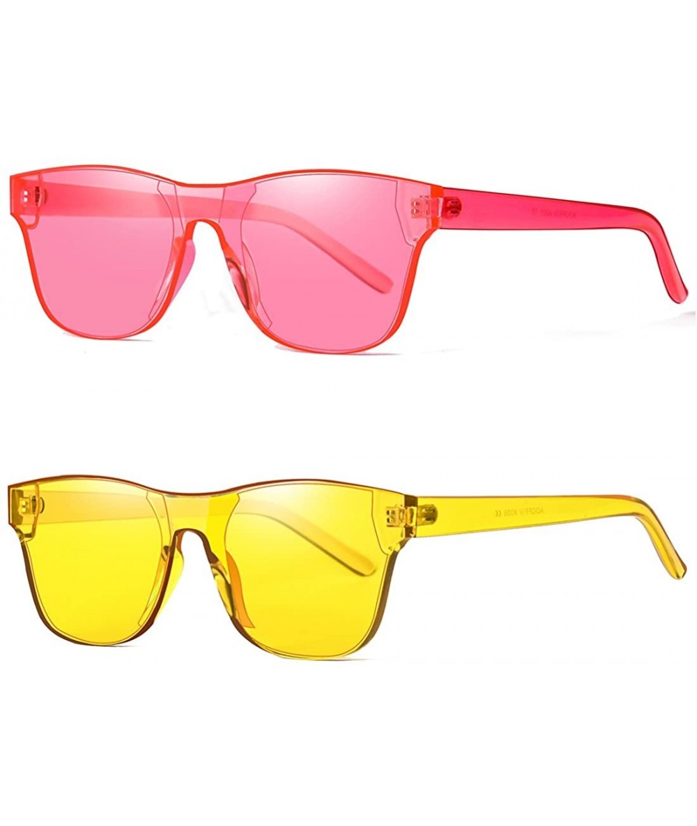 Oversized Oversized Square Candy Colors Glasses Rimless Frame Unisex Sunglasses Elton John - 2pack- Small Pink+small Yellow -...