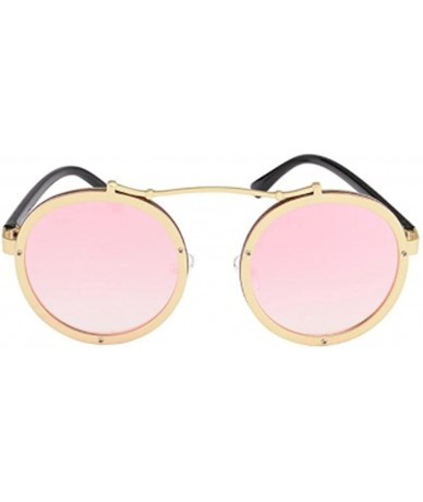 Semi-rimless Retro Round Steampunk Sunglasses Vintage Eyewear Fashion Sun Glasses - Gold&pink - C61880NRG24 $18.02