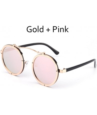 Semi-rimless Retro Round Steampunk Sunglasses Vintage Eyewear Fashion Sun Glasses - Gold&pink - C61880NRG24 $18.02