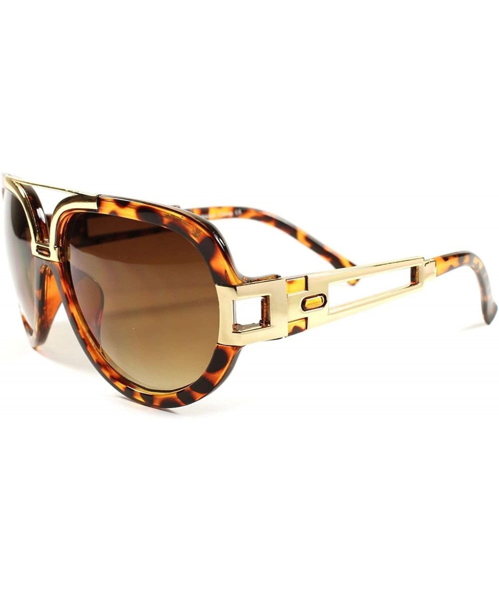 Aviator Vintage Retro Rich Look Hip Hop Rapper Swag Mens Womens Sunglasses - Tortoise/Gold - CQ189AMT54C $23.02