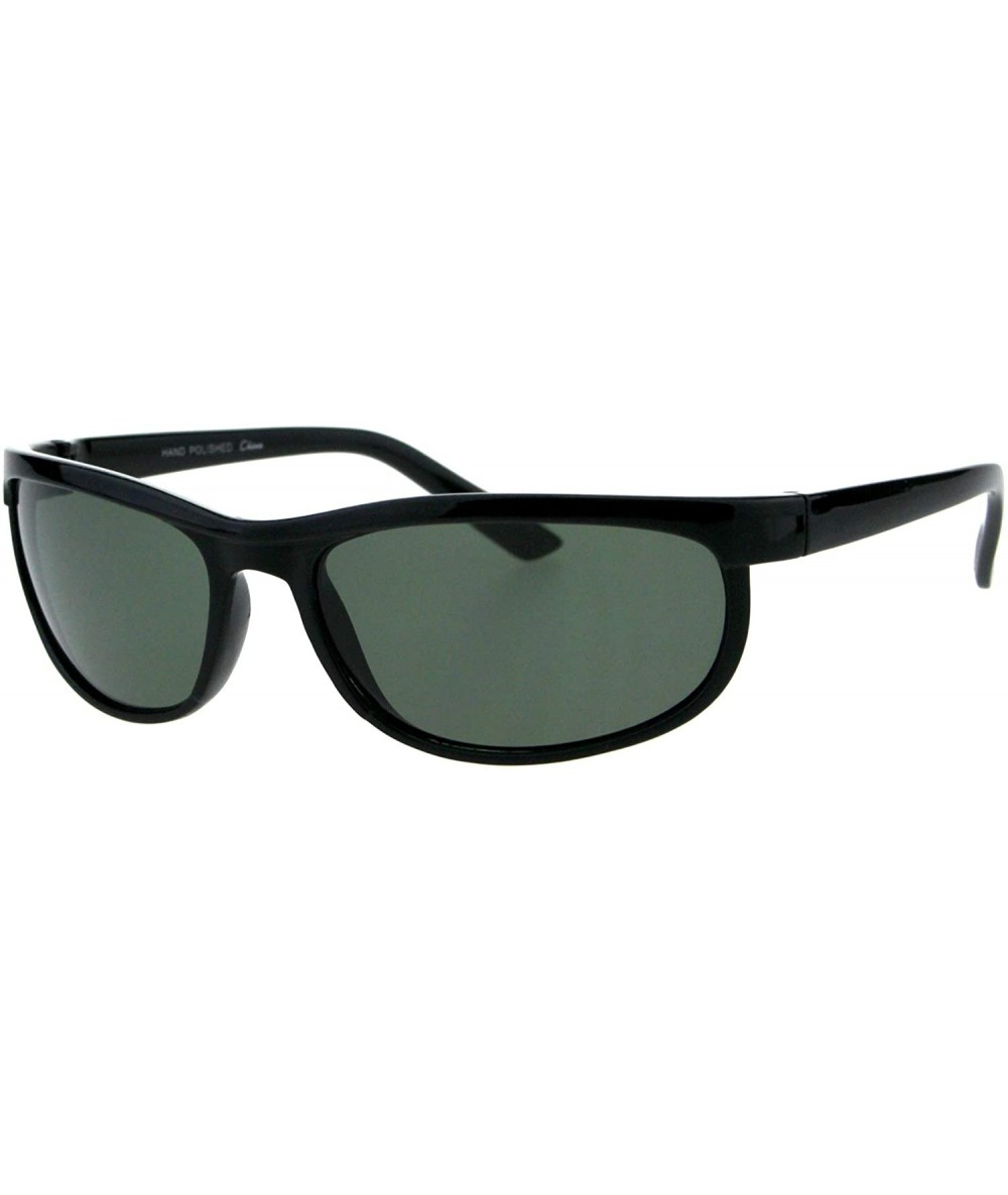 Wrap Impact Resistant Glass Lens Sunglasses Mens Oval Wrap Around Frame Black UV 400 - CK18I7O2DUK $19.85