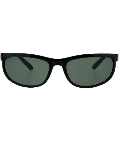 Wrap Impact Resistant Glass Lens Sunglasses Mens Oval Wrap Around Frame Black UV 400 - CK18I7O2DUK $19.85