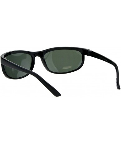 Wrap Impact Resistant Glass Lens Sunglasses Mens Oval Wrap Around Frame Black UV 400 - CK18I7O2DUK $19.85