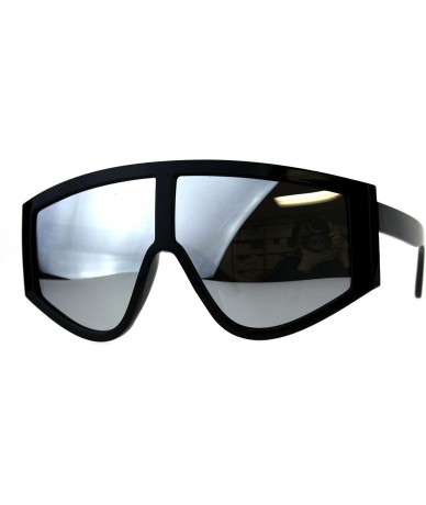 Oversized Super Oversized Goggle Style Sunglasses Arched Top Shield Fashion Mirror Lens - Black (Silver Mirror) - CQ18CUIWAZ7...