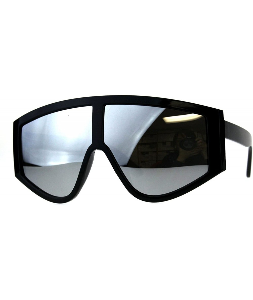 Oversized Super Oversized Goggle Style Sunglasses Arched Top Shield Fashion Mirror Lens - Black (Silver Mirror) - CQ18CUIWAZ7...