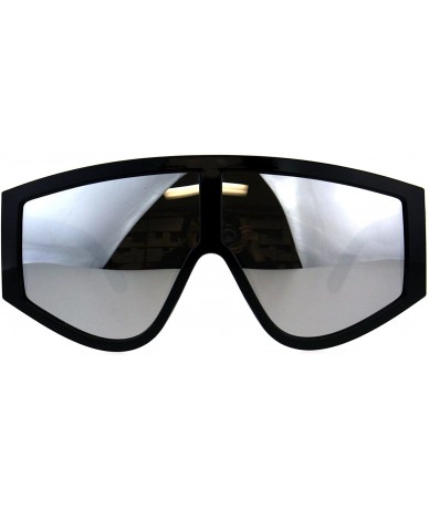 Oversized Super Oversized Goggle Style Sunglasses Arched Top Shield Fashion Mirror Lens - Black (Silver Mirror) - CQ18CUIWAZ7...