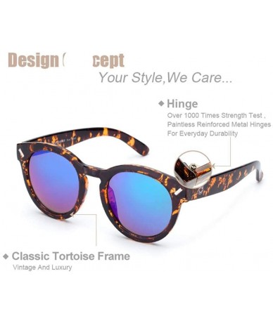 Round Vintage Sunglasses Tortoise Frame Blue Coating Round Glasses Unisex Retro Blue - Dark Blue - CY18YREDQZ0 $26.88