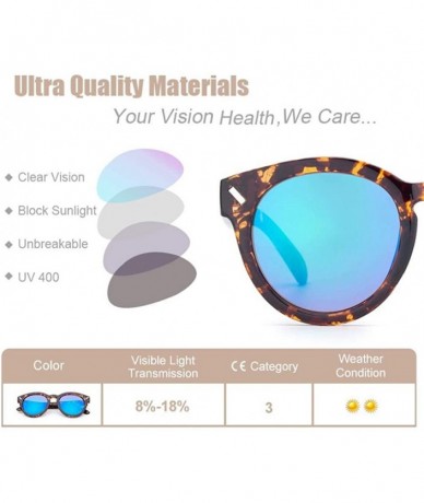 Round Vintage Sunglasses Tortoise Frame Blue Coating Round Glasses Unisex Retro Blue - Dark Blue - CY18YREDQZ0 $26.88