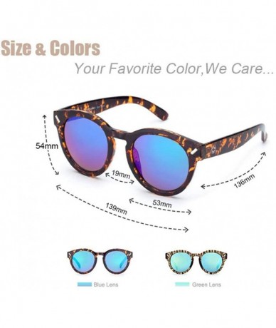 Round Vintage Sunglasses Tortoise Frame Blue Coating Round Glasses Unisex Retro Blue - Dark Blue - CY18YREDQZ0 $26.88