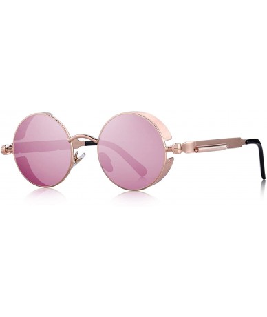 Goggle Gothic Steampunk Sunglasses for Women Men Round Lens Metal Frame S567 - Pink Mirror - CF17XE70S8O $25.65