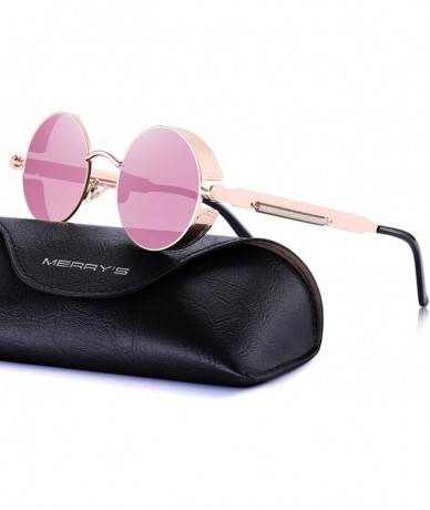 Goggle Gothic Steampunk Sunglasses for Women Men Round Lens Metal Frame S567 - Pink Mirror - CF17XE70S8O $25.65